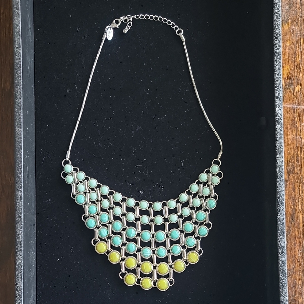 Elegant Silver Necklace with Turquoise and Yellow Accents